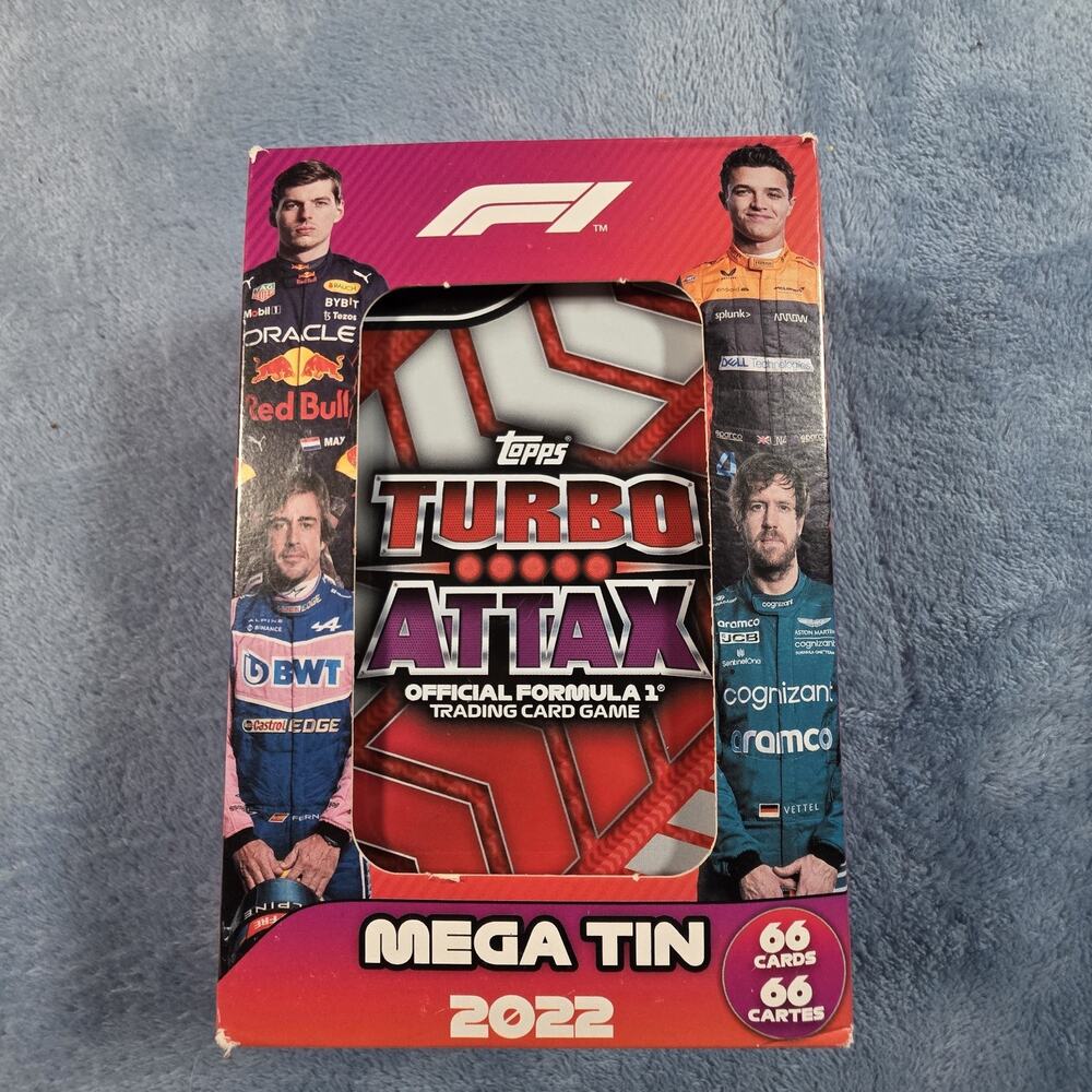 2022 Topps F1 Turbo Attax Mega Tin Sealed Formula 1 Racing -66 Cards, Shelfware*